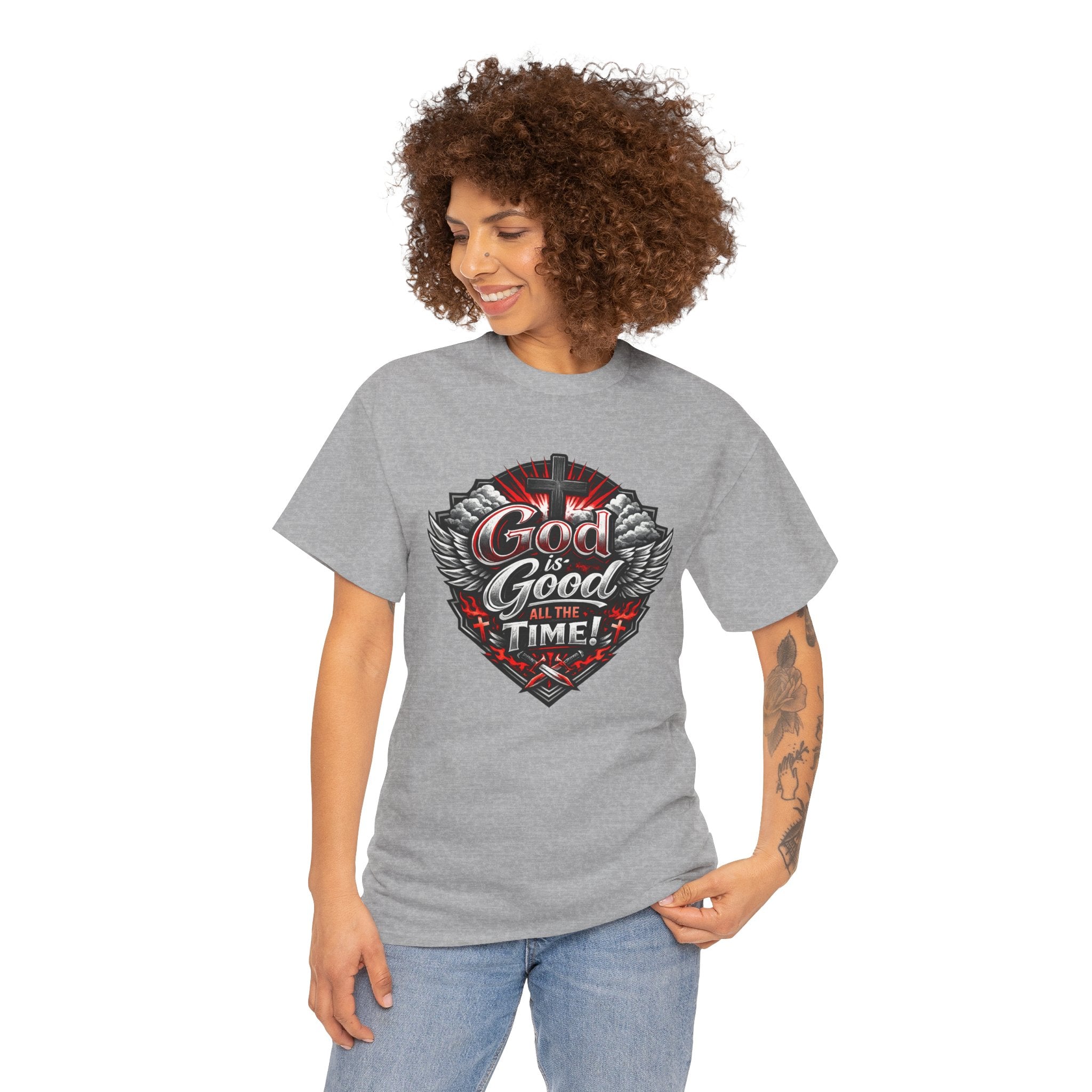 Good Times Graphic Tee — "God is Good All the Time" Vintage Winged Logo