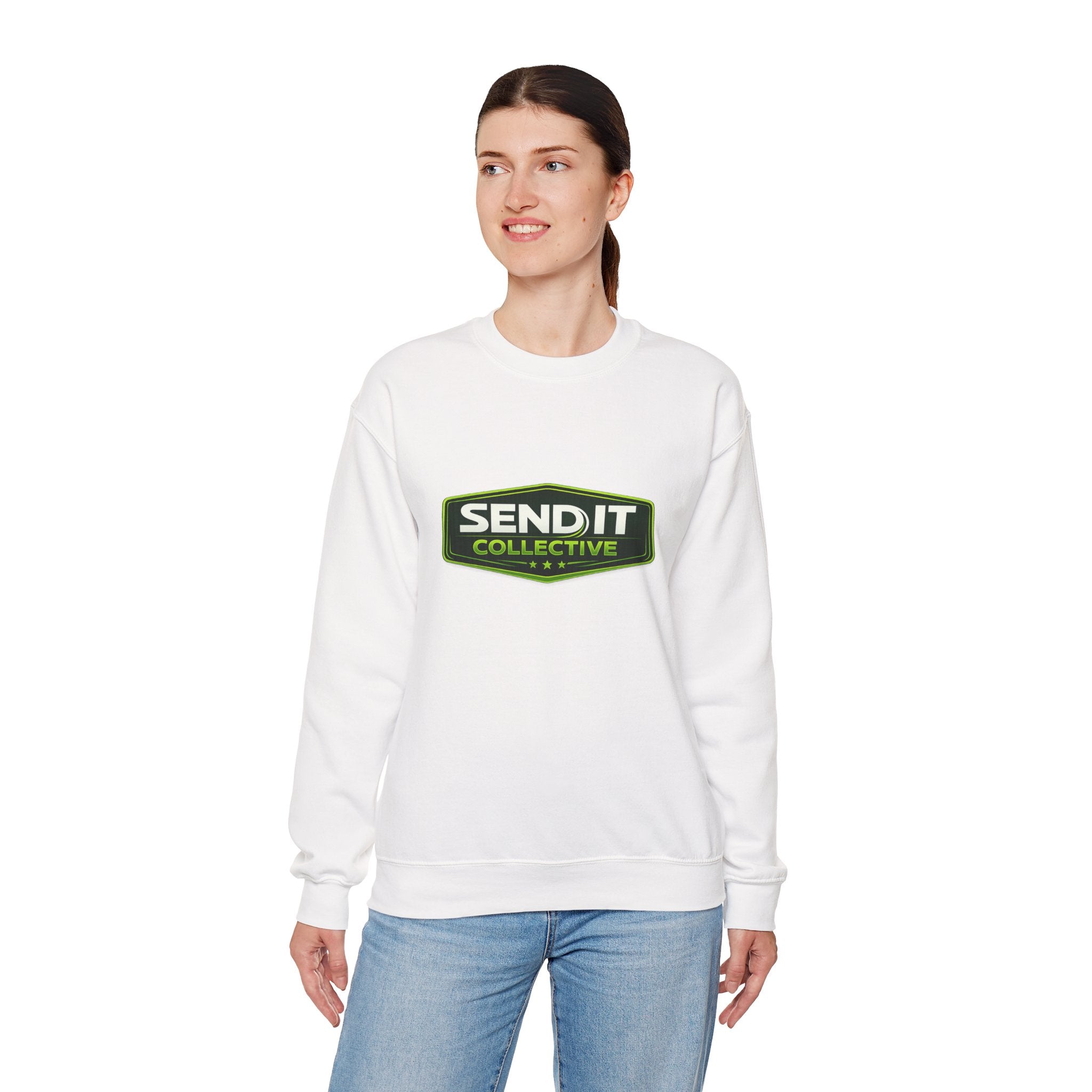 Crewneck Sweatshirt – ‘SEND IT Collective’ Logo Pullover, Outdoor Adventure Streetwear
