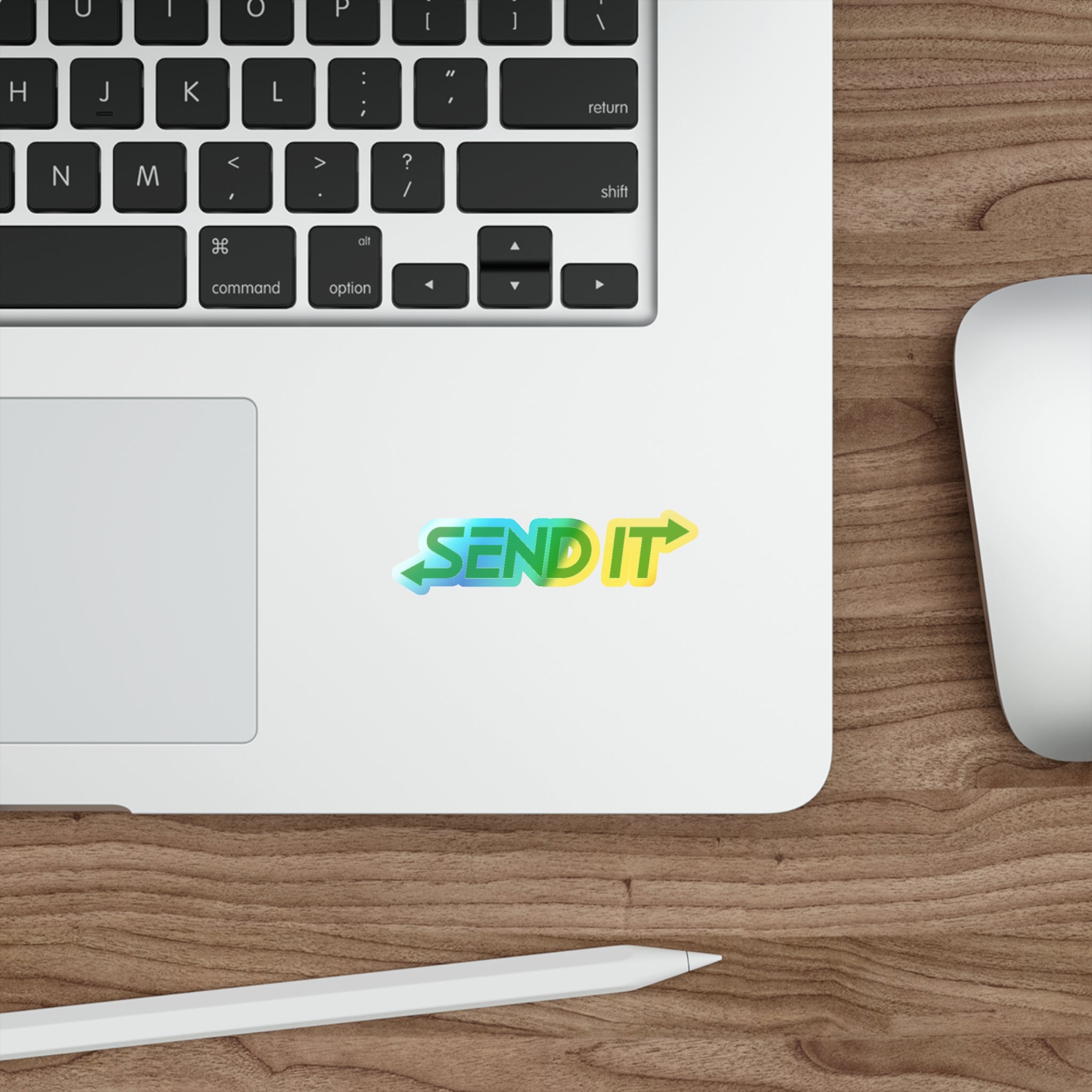 Holographic "SEND IT" Die-Cut Sticker — Skateboard Vaporwave Accent