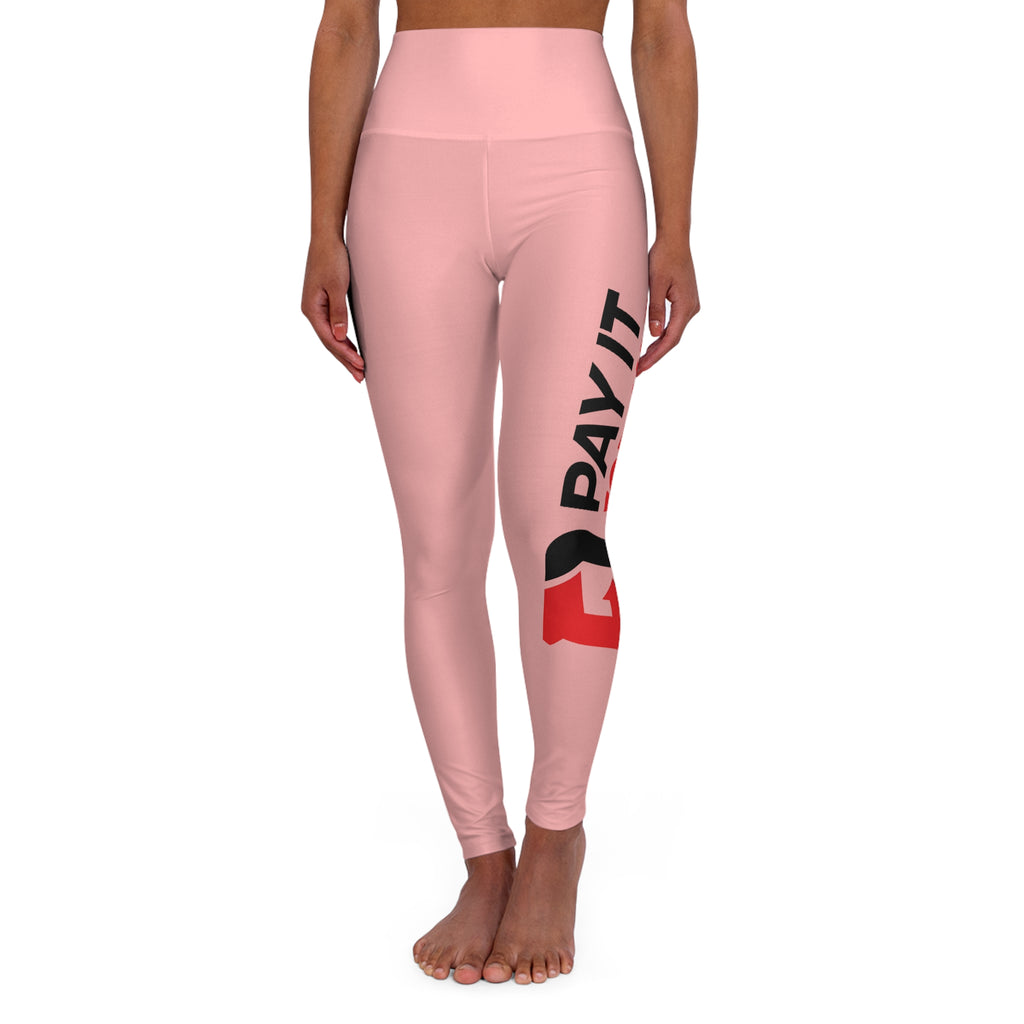 High-Waisted Yoga Leggings — Pink 'Pay It' Athletic Leggings with Side Logo