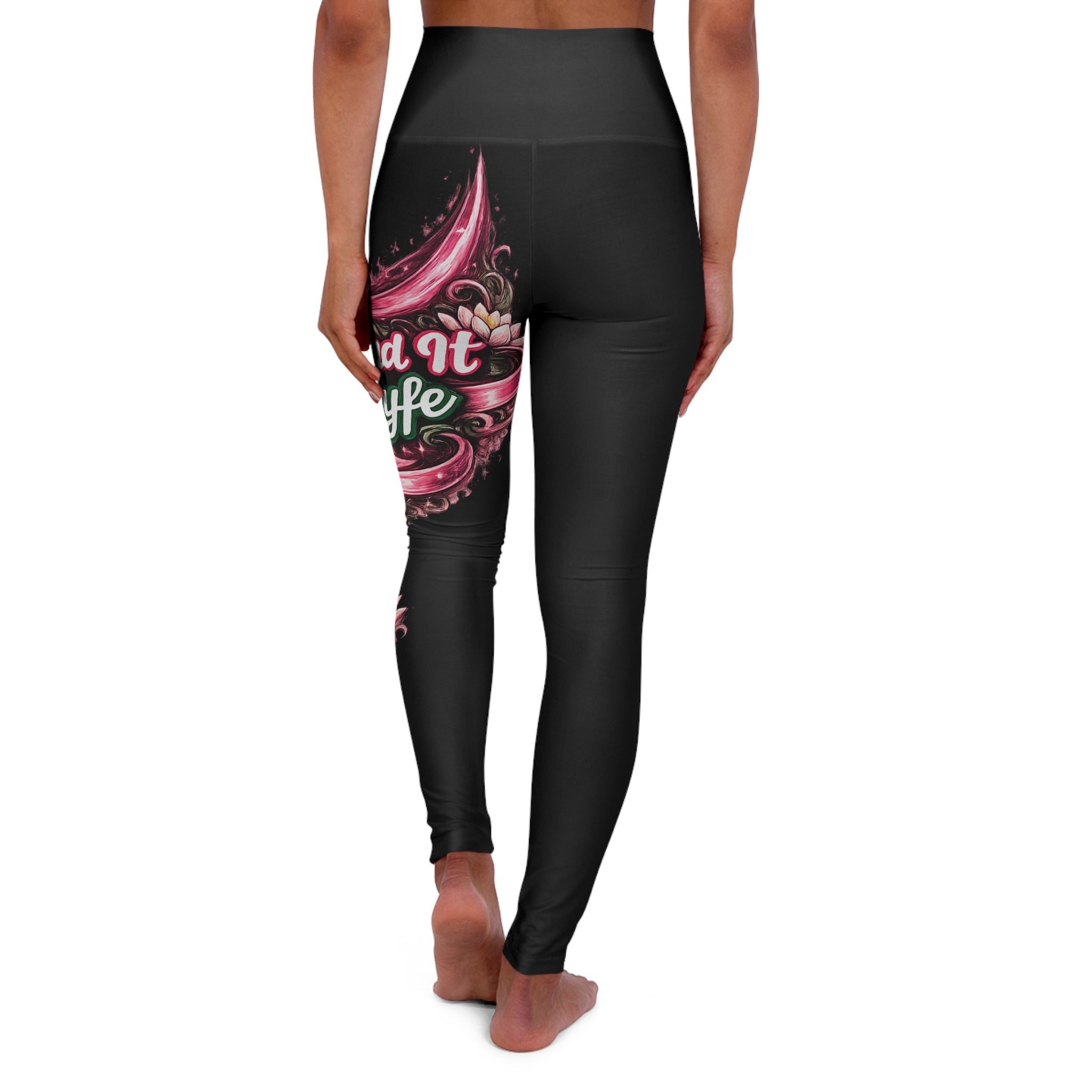 "Send It" Pink Flower Yoga Leggings — High Waist Floral 'Self Love' Side Print