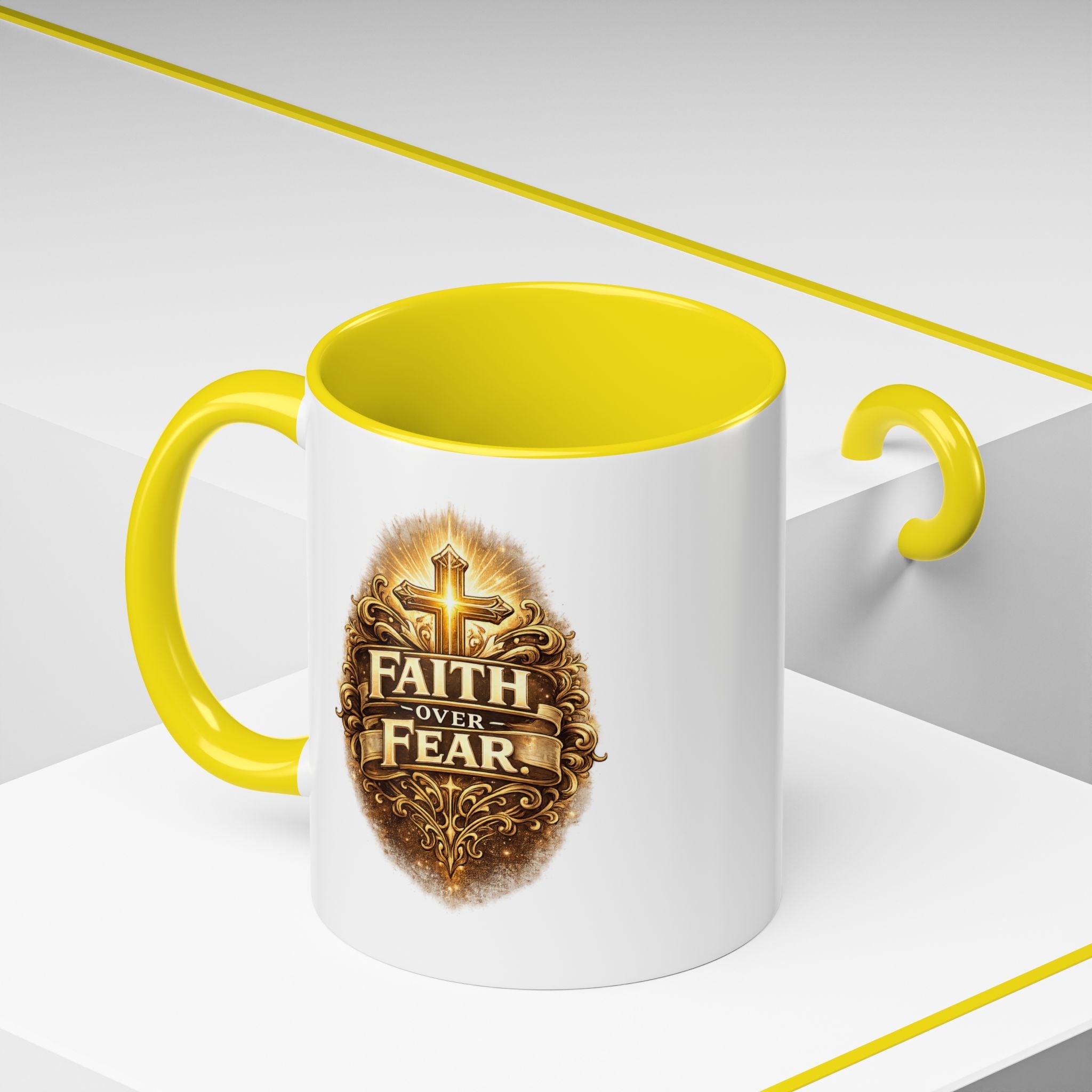 "Faith Over Fear" Rustic Coffee Bean Accent Mug – 11/15oz