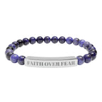 "Faith Over Fear" Engraved Natural Stone Stretch Bracelet — Bar Bead Bracelet
