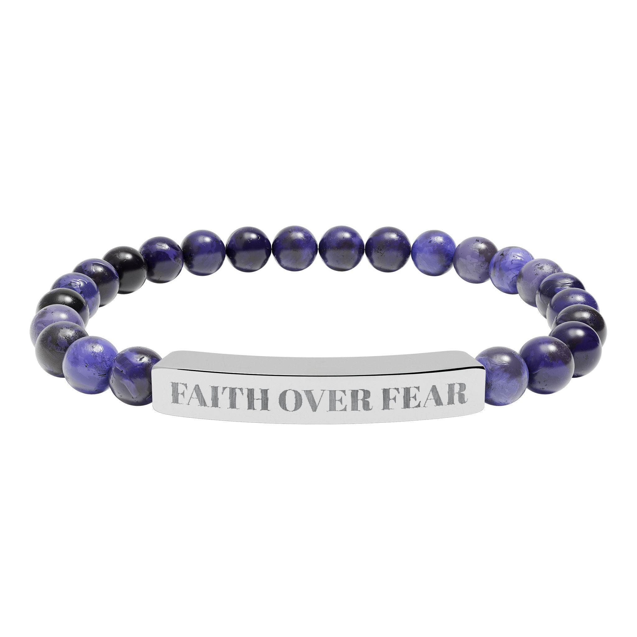 "Faith Over Fear" Engraved Natural Stone Stretch Bracelet — Bar Bead Bracelet