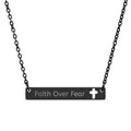"Faith Over Fear" Cutout Cross Bar Necklace — Engraved Inspirational Pendant