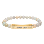 "Faith Over Fear" Engraved Natural Stone Stretch Bracelet — Bar Bead Bracelet