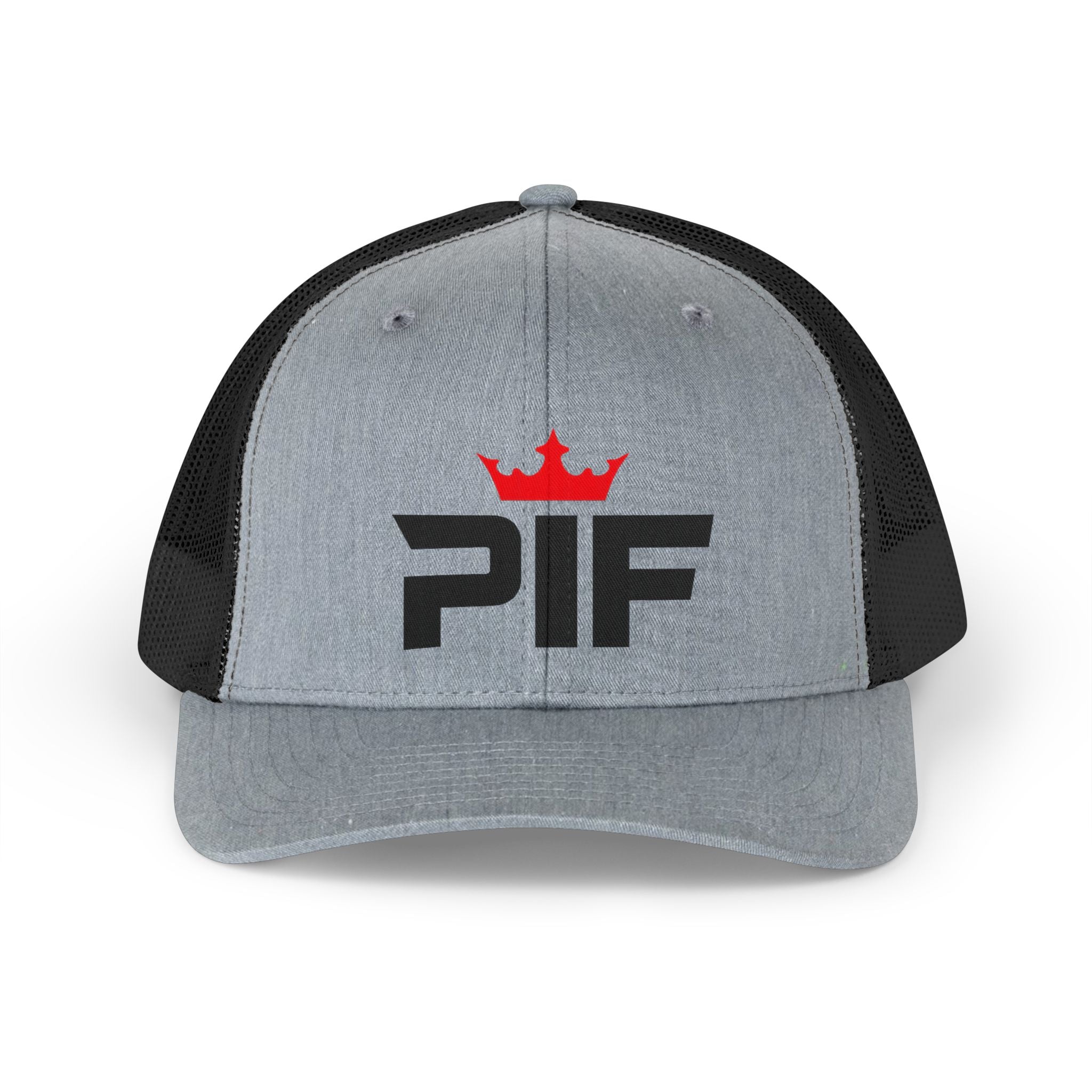 PIF Crown Retro Trucker Hat — Vintage Mesh Cap with Bold Logo