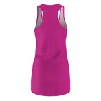 "Bullish Moon" Hot Pink Racerback Dress — Purple Cosmic Graphic Dress
