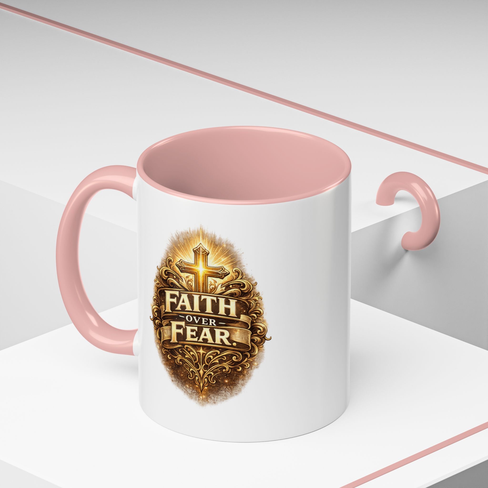 "Faith Over Fear" Rustic Coffee Bean Accent Mug – 11/15oz