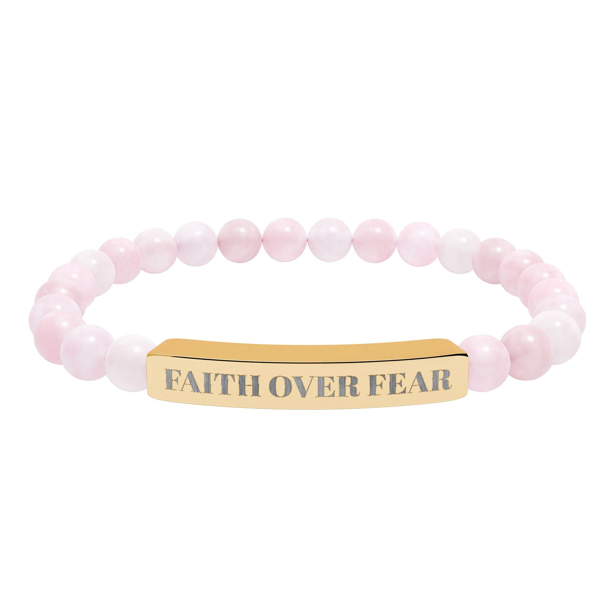"Faith Over Fear" Engraved Natural Stone Stretch Bracelet — Bar Bead Bracelet