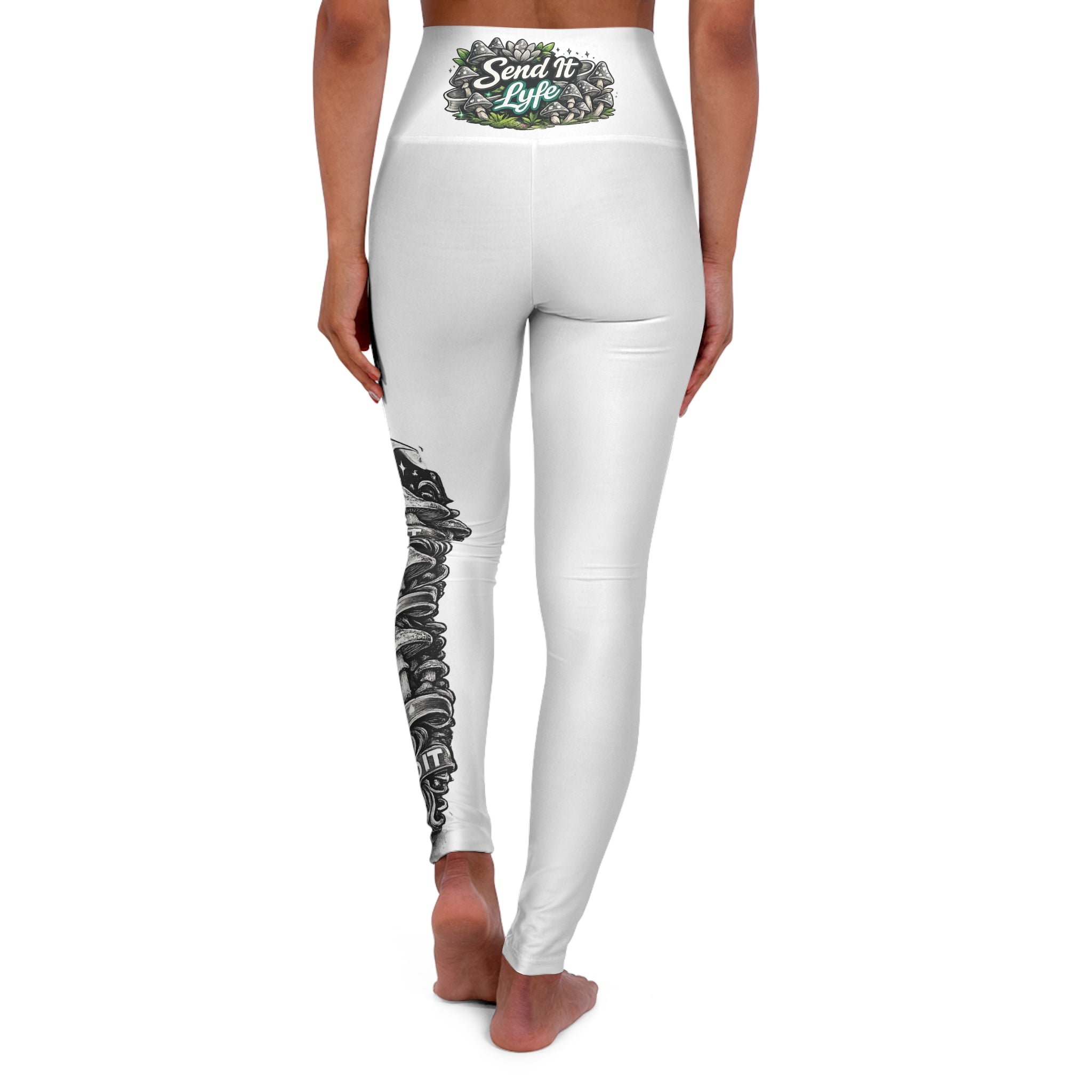 High-Waisted Yoga Leggings with 'Send It' Floral Graphic — Activewear for Workout & Athleisure