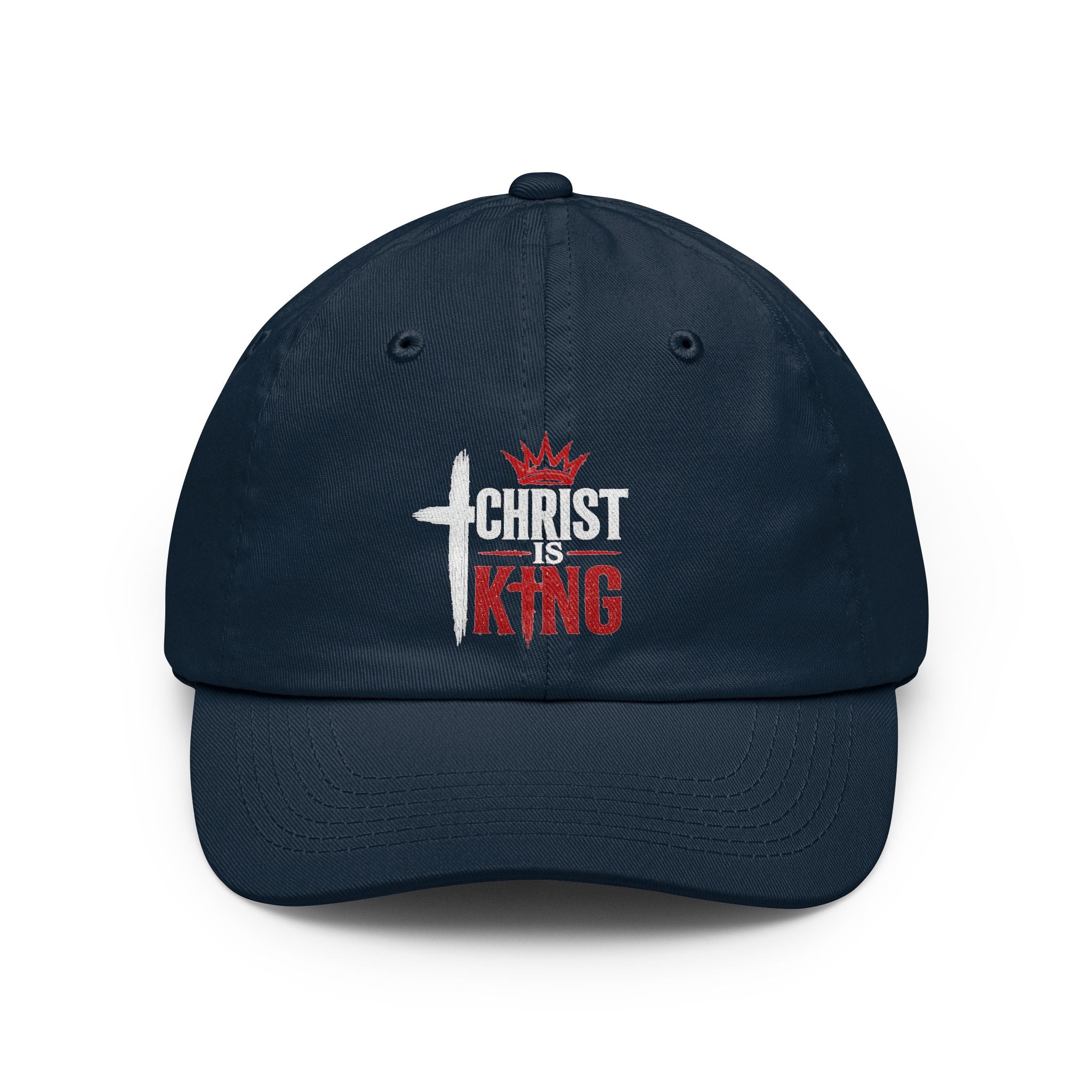 Christ Is King Hat — Religious Christian Baseball Cap with Cross & Crown Design