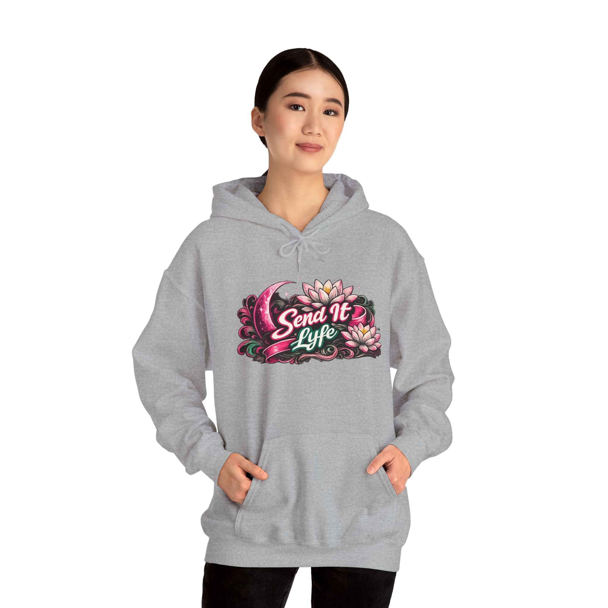 Hoodie — "Send It Lyfe" Floral Moon Graphic Hoodie