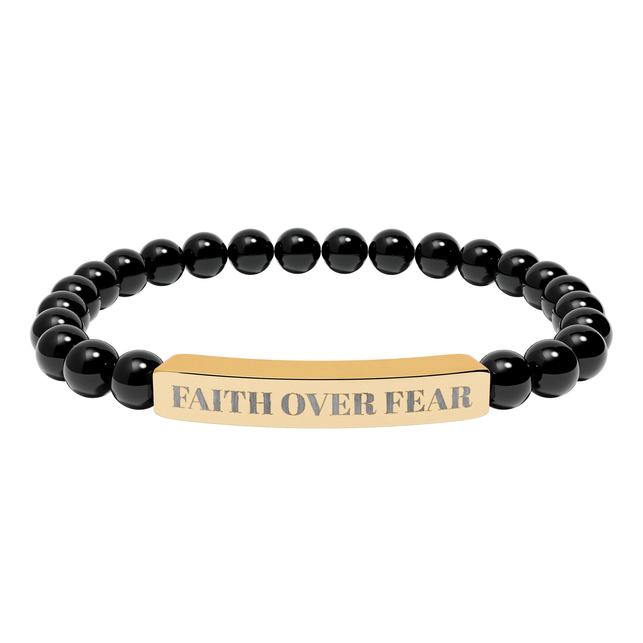 "Faith Over Fear" Engraved Natural Stone Stretch Bracelet — Bar Bead Bracelet
