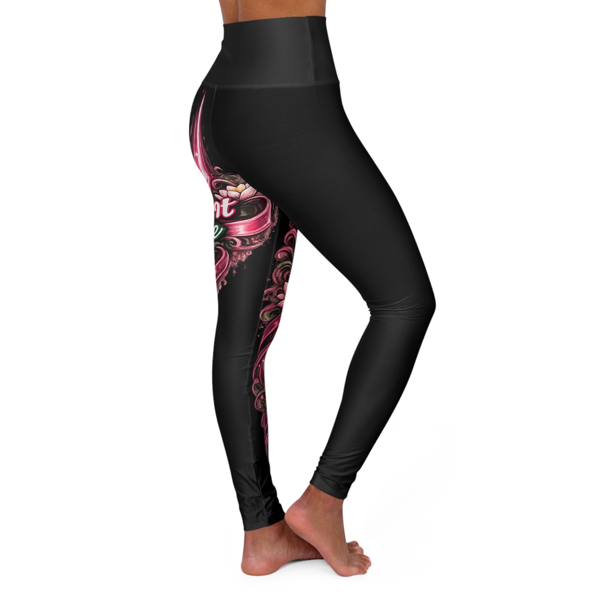 "Send It" Pink Flower Yoga Leggings — High Waist Floral 'Self Love' Side Print