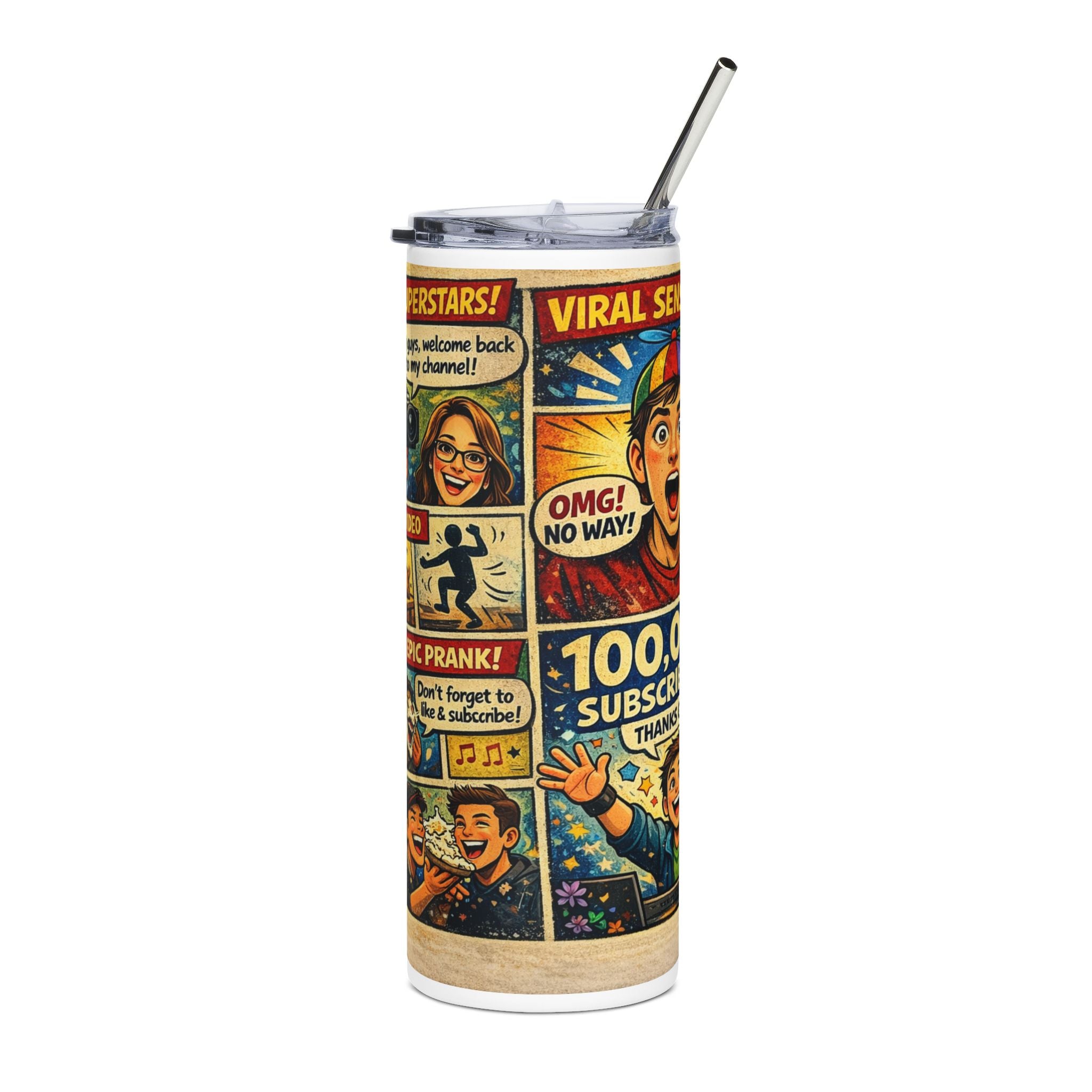 20oz Stainless Steel Tumbler — Comic Pop Art "Send it Crew" Celebration Design