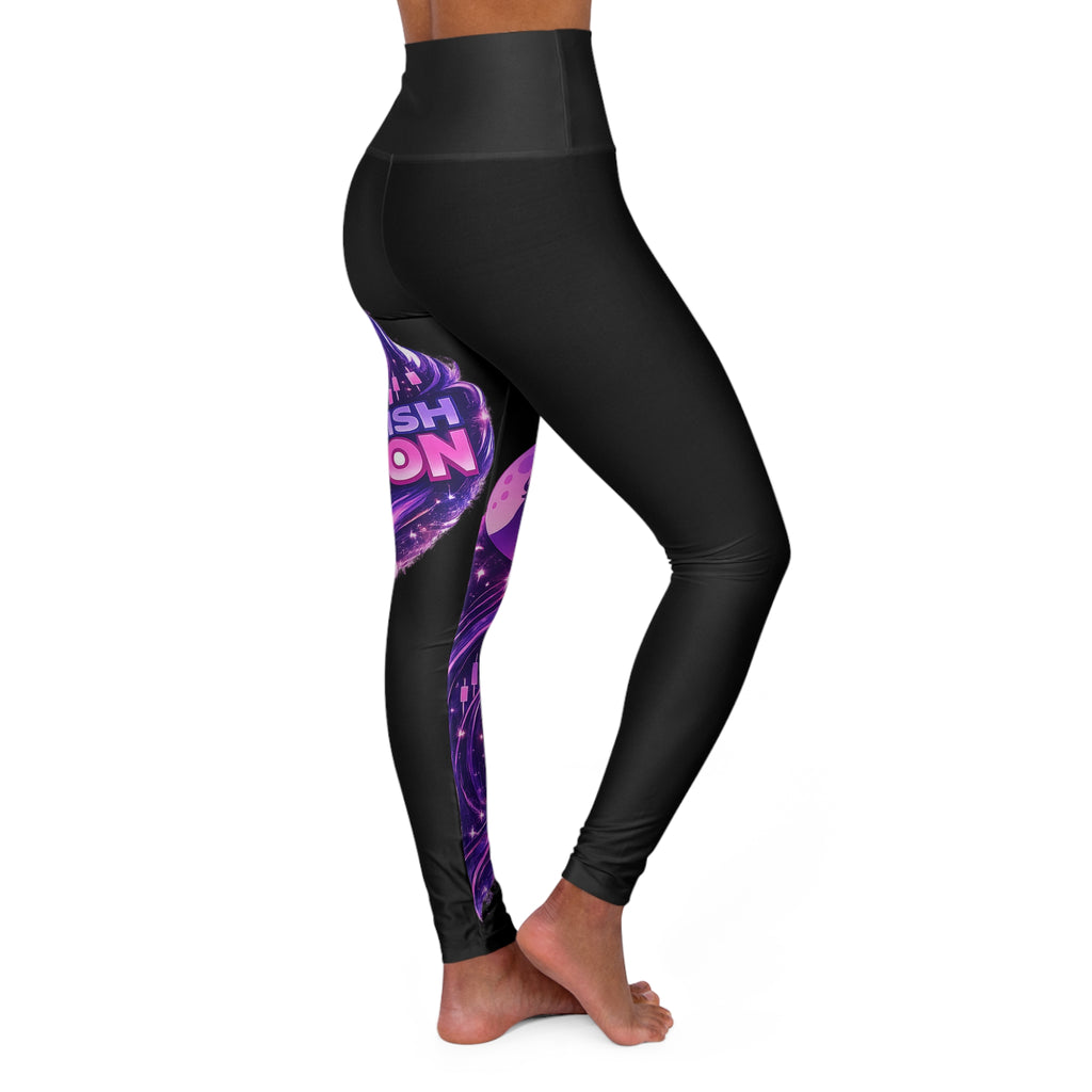 "Bullish Moon" High-Waist Yoga Leggings — Purple Galaxy Moon Print