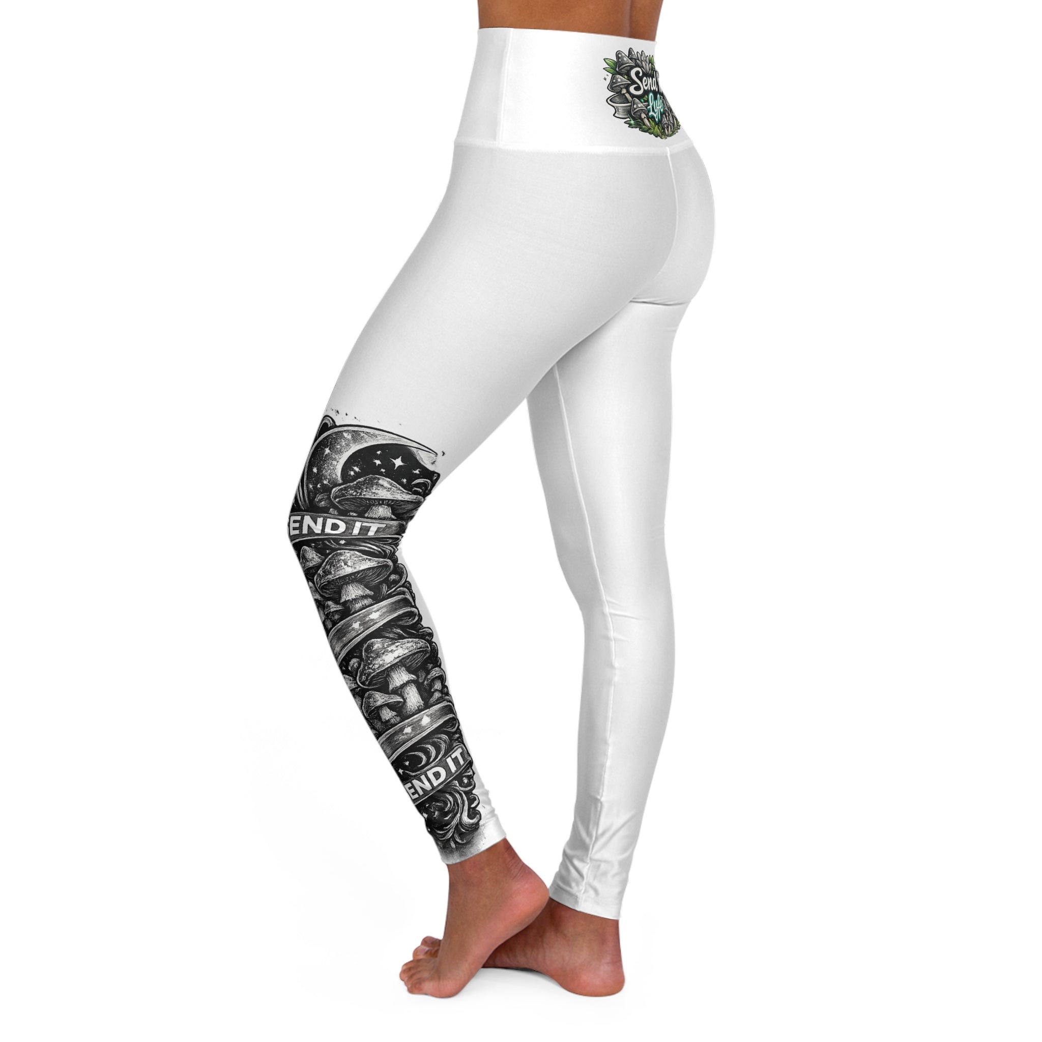 High-Waisted Yoga Leggings with 'Send It' Floral Graphic — Activewear for Workout & Athleisure