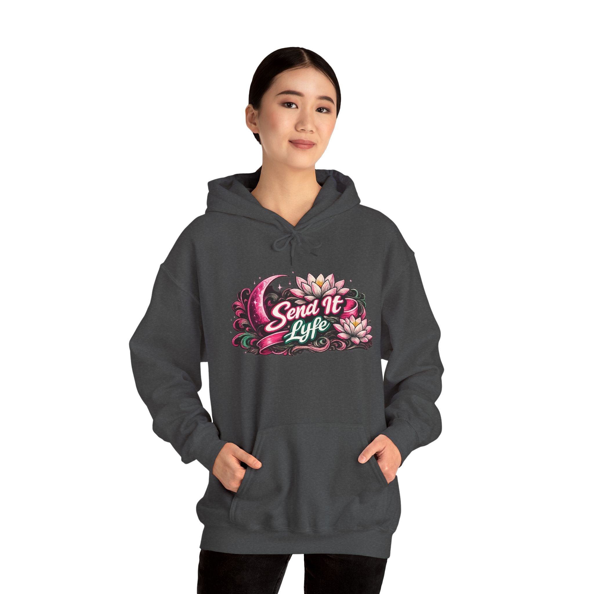 Hoodie — "Send It Lyfe" Floral Moon Graphic Hoodie