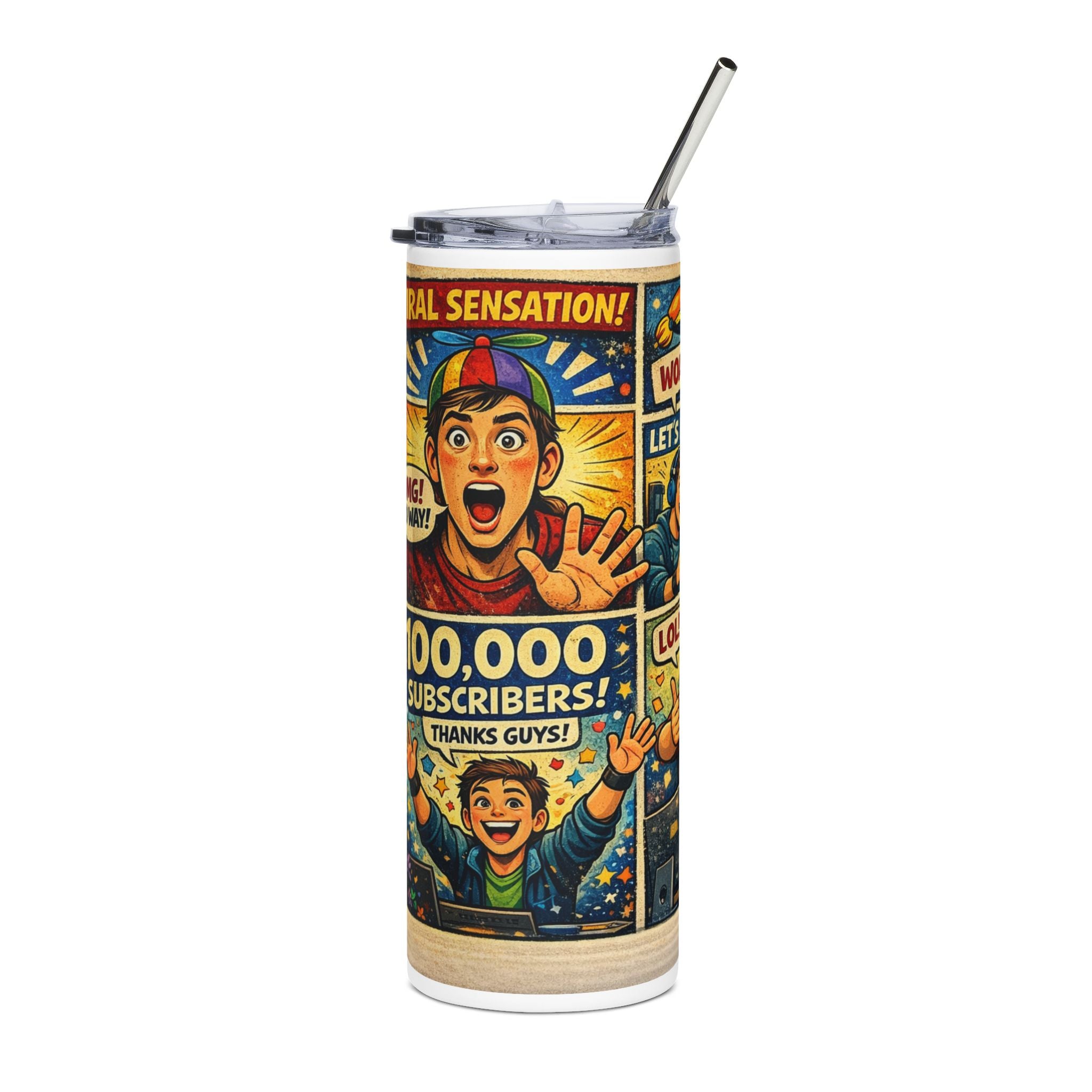 20oz Stainless Steel Tumbler — Comic Pop Art "Send it Crew" Celebration Design