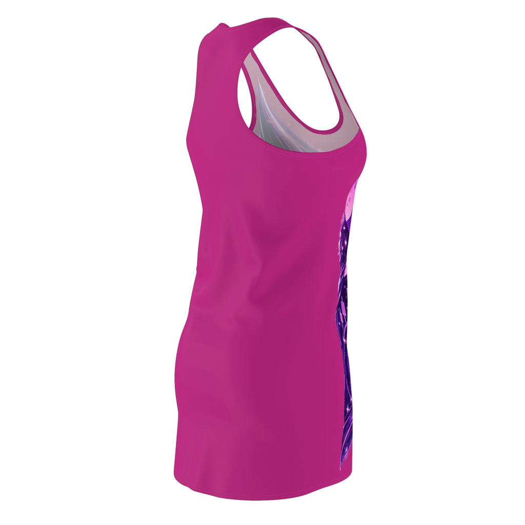 "Bullish Moon" Hot Pink Racerback Dress — Purple Cosmic Graphic Dress
