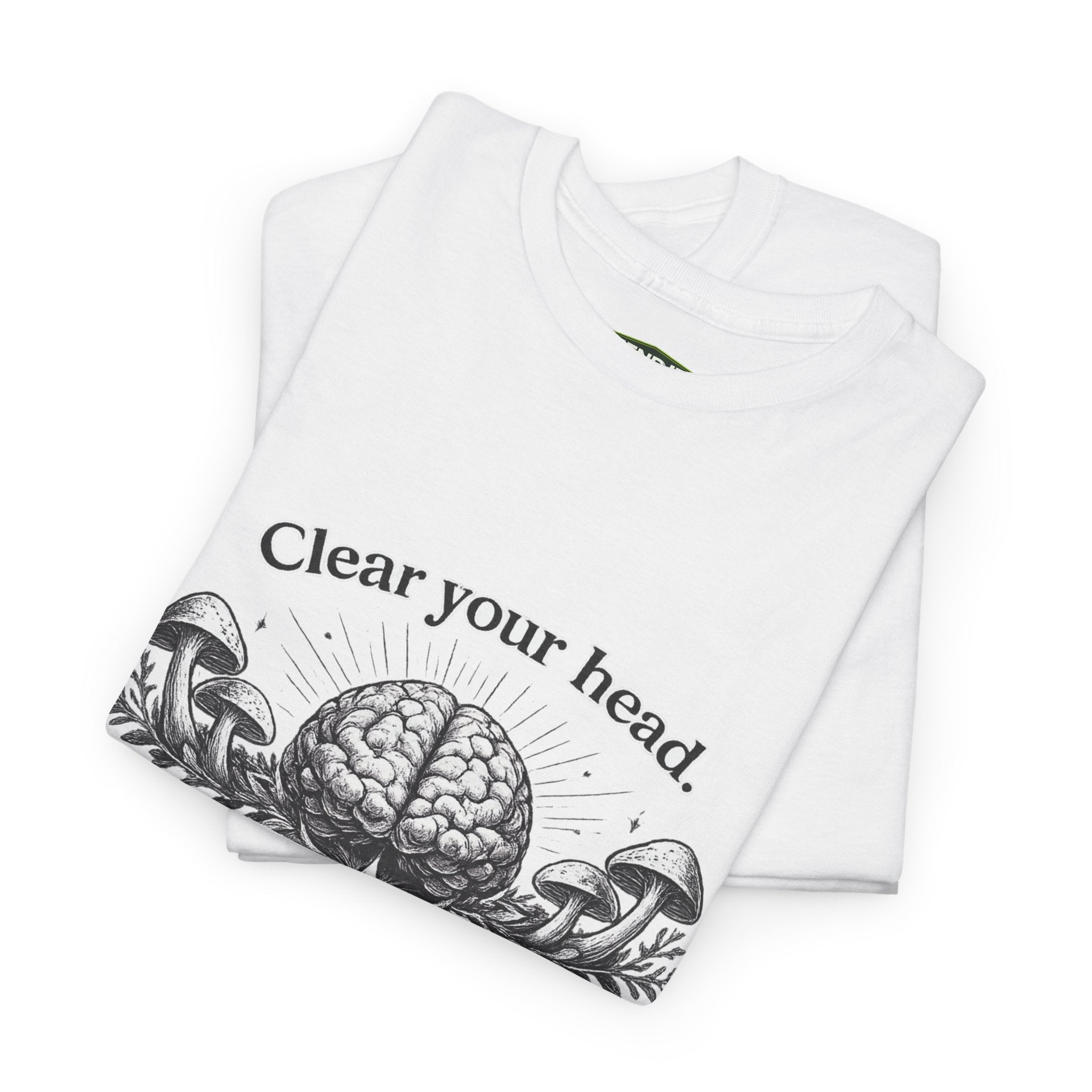 Brain & Mushrooms Tee — "Clear Your Head" Graphic T-Shirt
