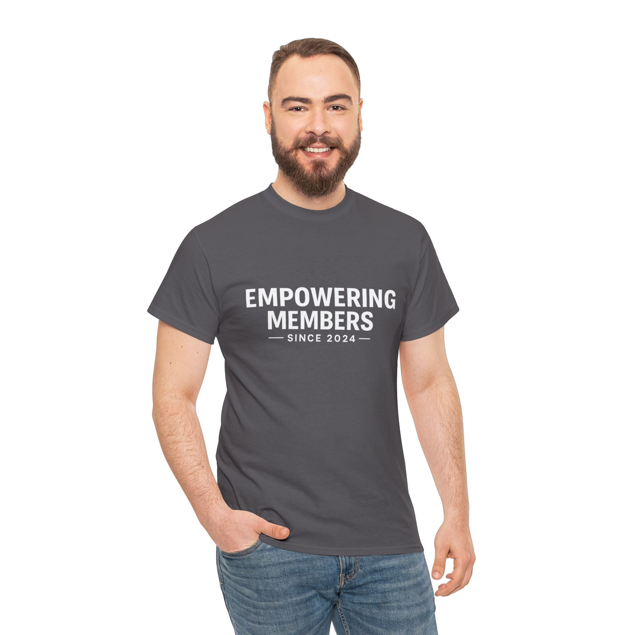 Empowering Members Tee — Minimalist Inspirational Graphic Shirt ("Empowering Members Since 2024")