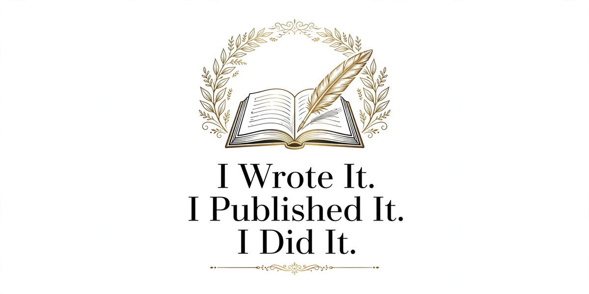 I Wrote It. I Published It. I Did It. with quill and open book